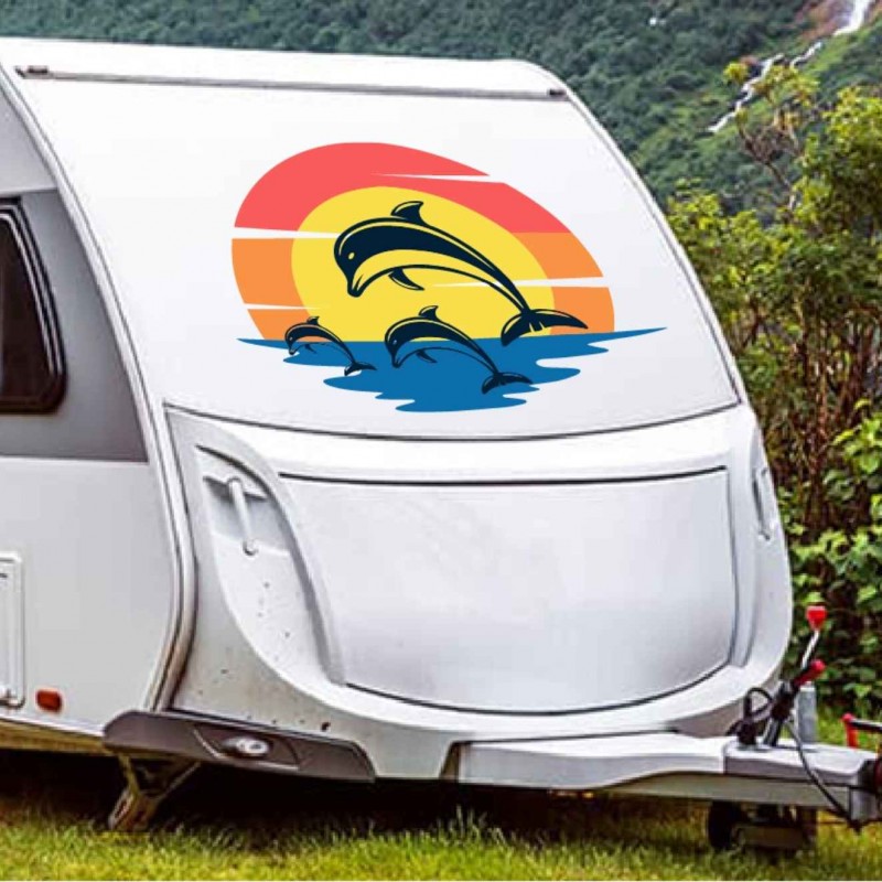 Yunus Balığı Güneş ve Deniz Karavan Sticker Yunus Balığı Güneş ve Deniz Karavan Sticker