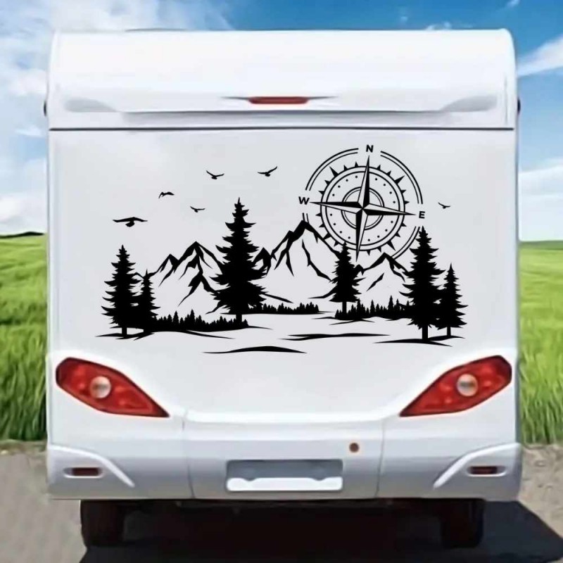 Pusula Orman Dağ ve Manzara Deseni Karavan Sticker Pusula Orman Dağ ve Manzara Deseni Karavan Sticker