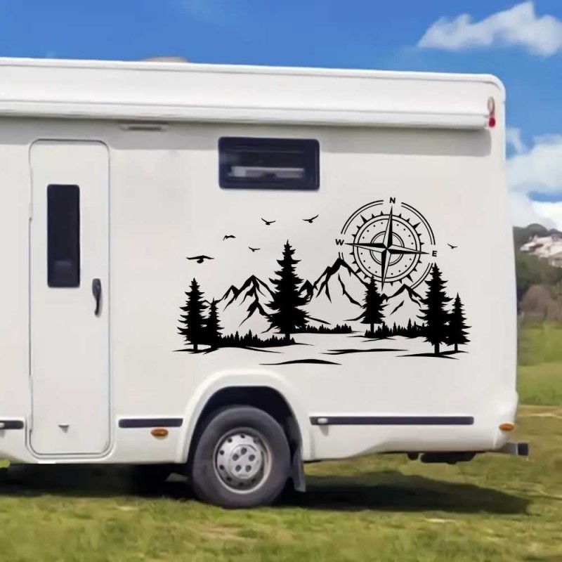 Pusula Orman Dağ ve Manzara Deseni Karavan Sticker Pusula Orman Dağ ve Manzara Deseni Karavan Sticker