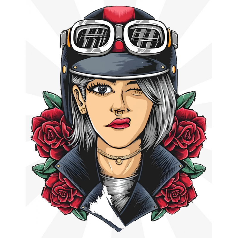 Biker Girl with Roses Sticker Biker Girl with Roses Sticker