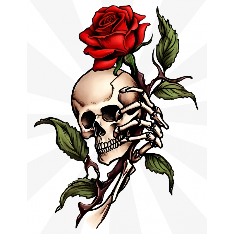 Gül Tutan İskelet Kafatası Sticker Gül Tutan İskelet Kafatası Sticker